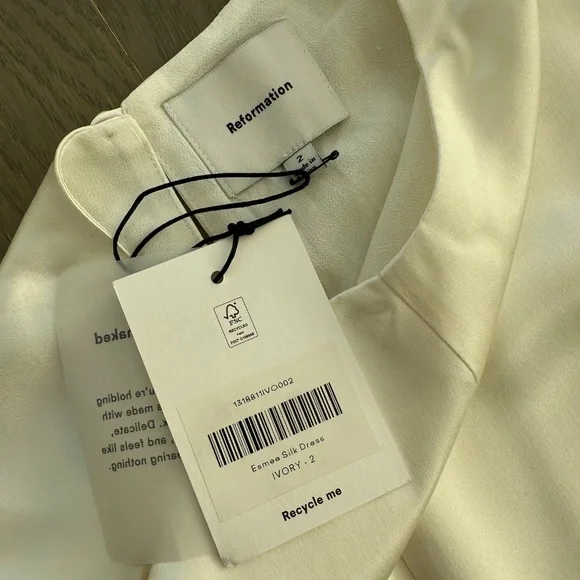 Reformation ESMEE White Ivory Silk Maxi Dress Wedding Long Sleeve with Tags - 2 - Picture 4 of 13